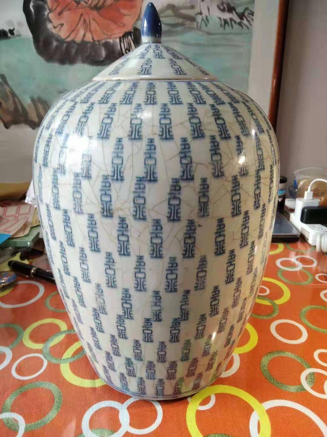 清代早期万寿青花冬瓜罐精品推荐