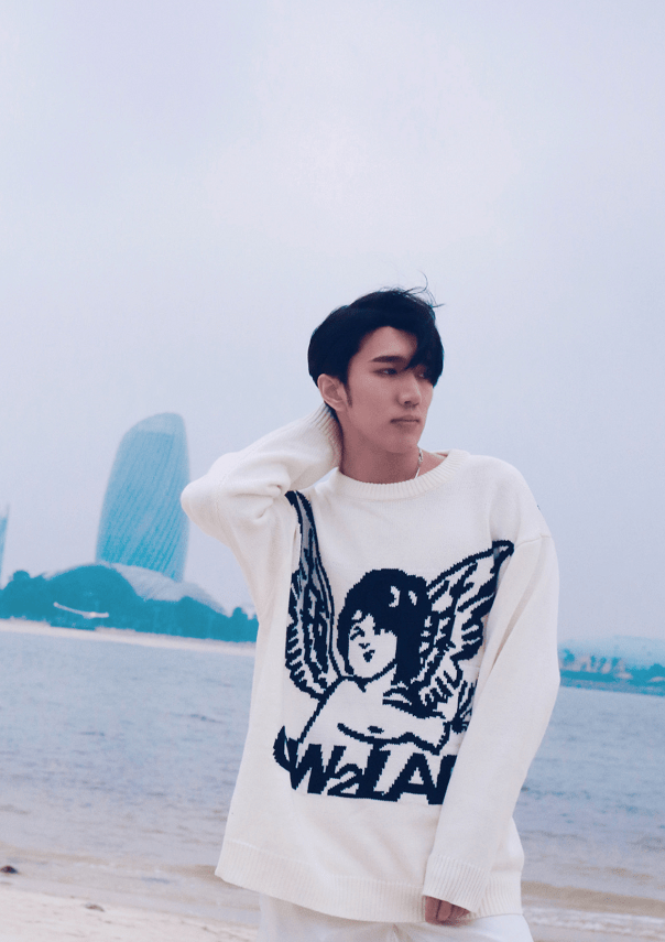 原创韩美娟男团气质越来越浓蓝色印花装气质忧郁型男身材挺抢镜