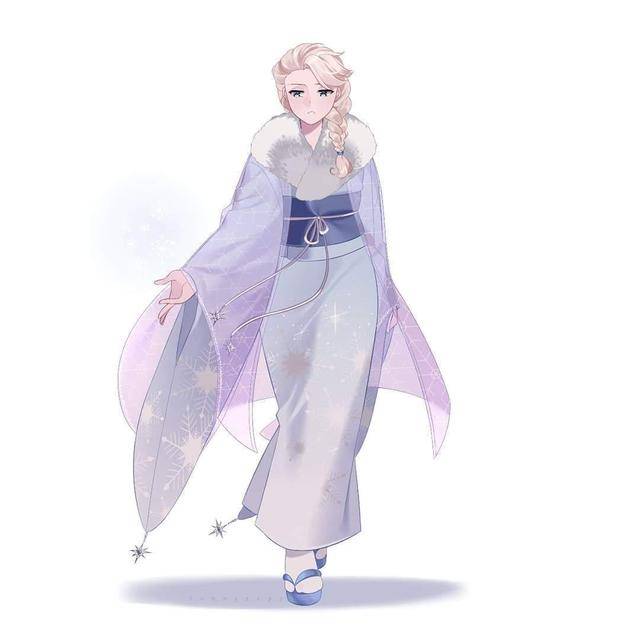 图片[1]-迪士尼公主换上日本衣服，不同的和服各有特色，艾莎不愧是女王-金错刀_词牌名