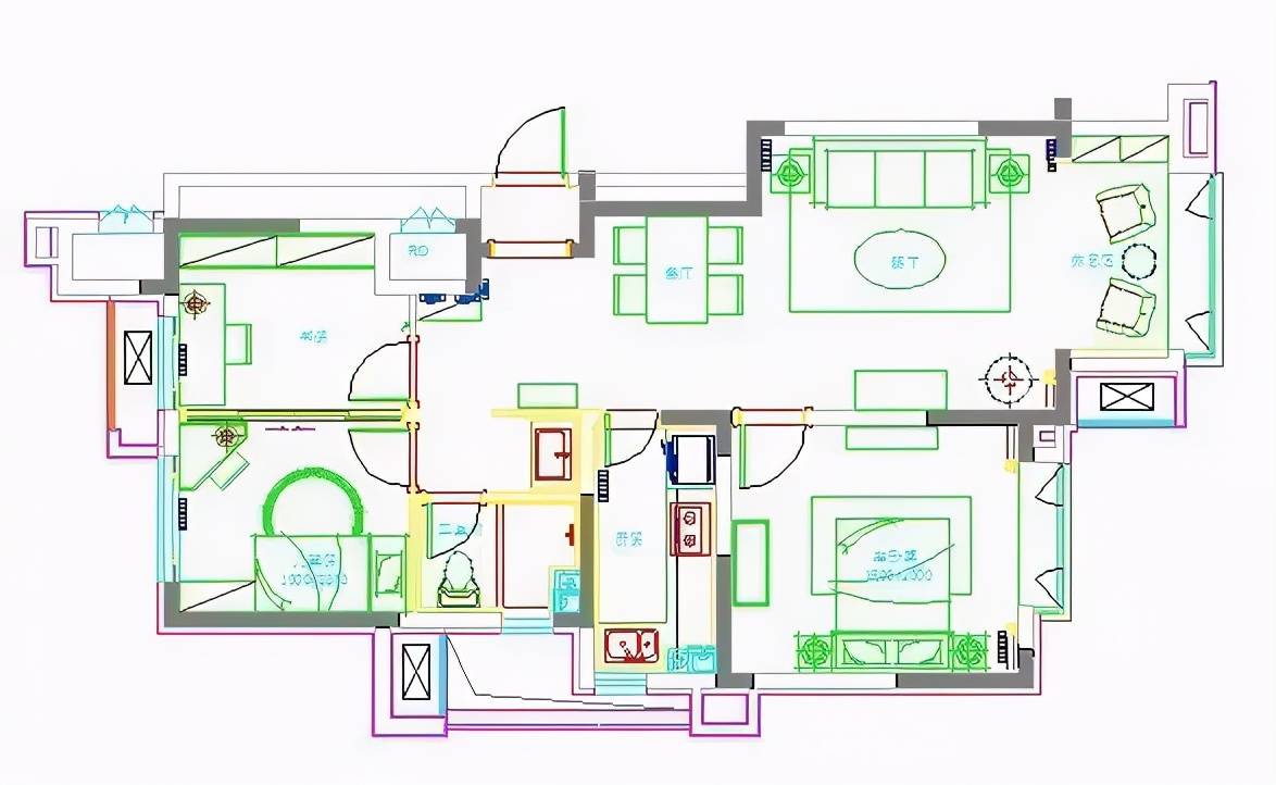 96平美式二居室,一厅的长形空间餐厅与客厅在开放式的直线上