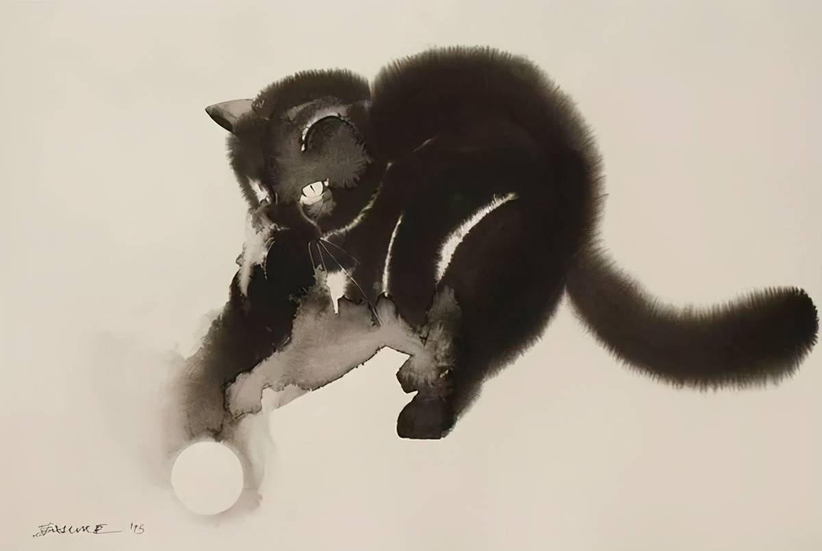 水墨画猫等小动物自从接触过国画技法后喜欢画小动物penovac出生于