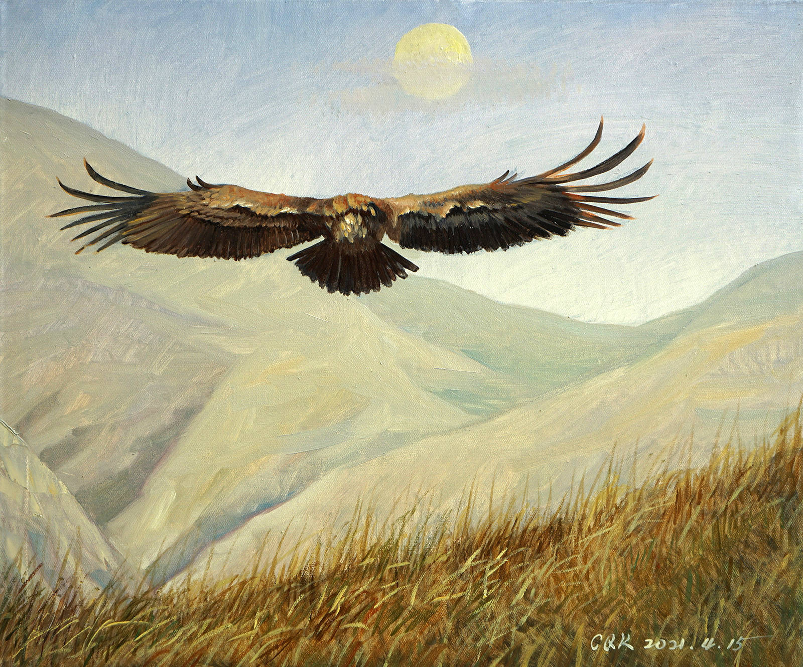 远方的呼唤布面油画 50×60cm 作于2021年高原神鹰布面油画 50×60cm