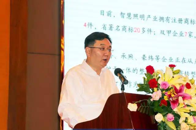 推介会上,邱加永通过ppt演示方式,推介和展示了高邮智慧照明产业的