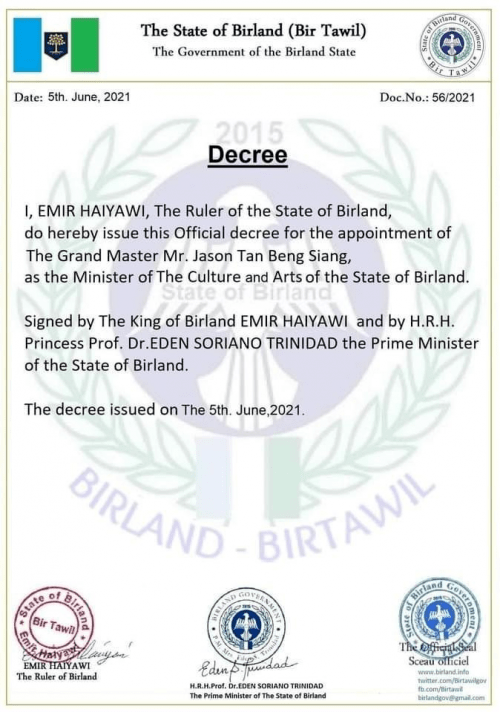 祝贺陈光億宗师为《伯兰》国委任为文化与艺术部长 