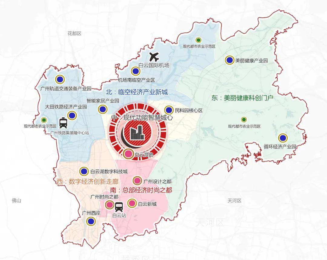核心板块白云新城,白云湖数字科技城,广州设计之都,广州民营科技园的