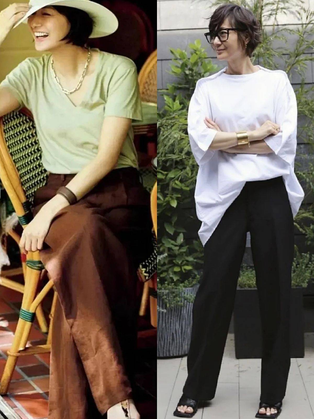原创夏季穿阔腿裤时建议50岁的女人多配这些上衣优雅舒适还高级