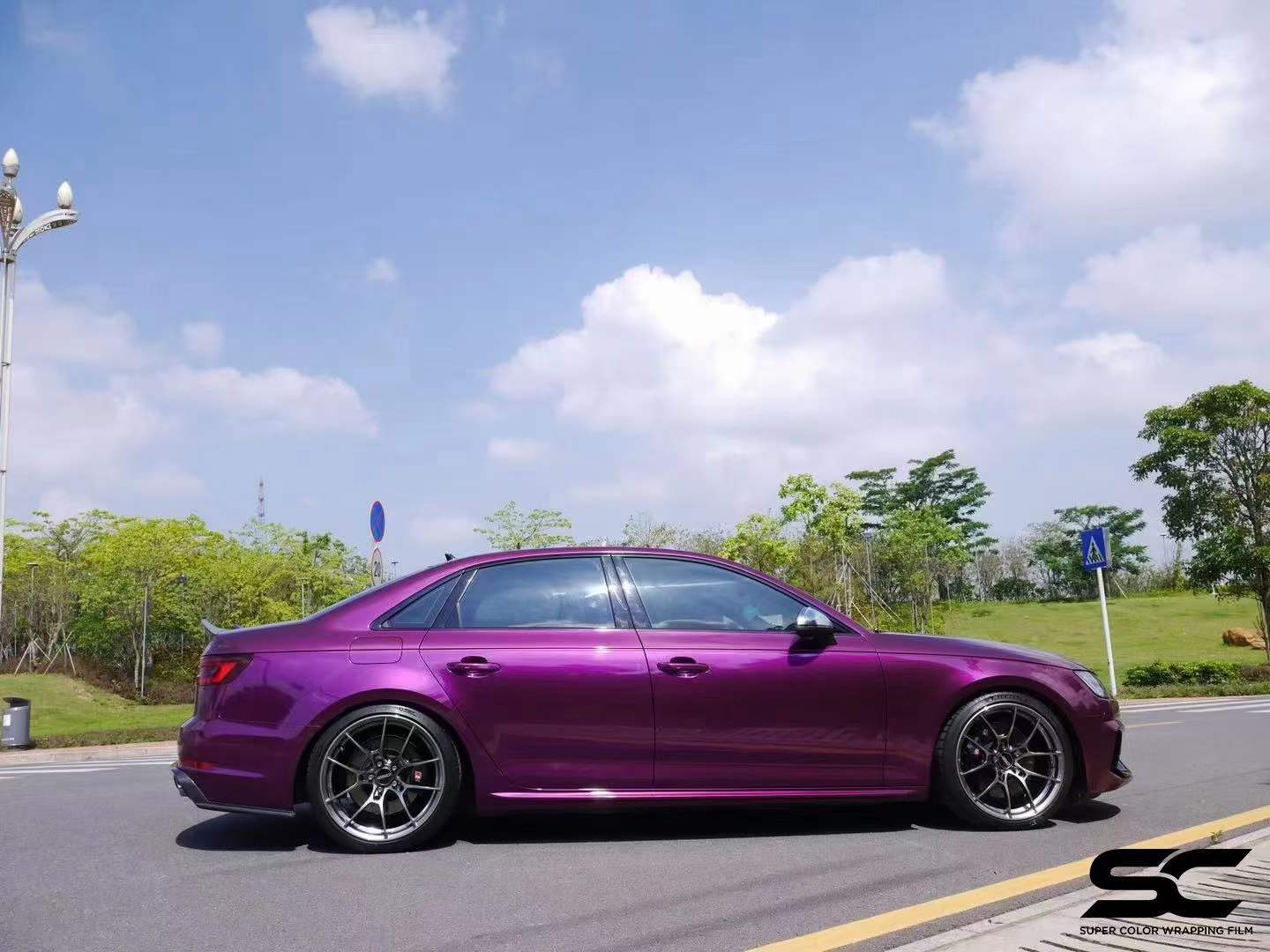 sc改色膜出品奥迪s4车身改色pet珍珠葡萄紫