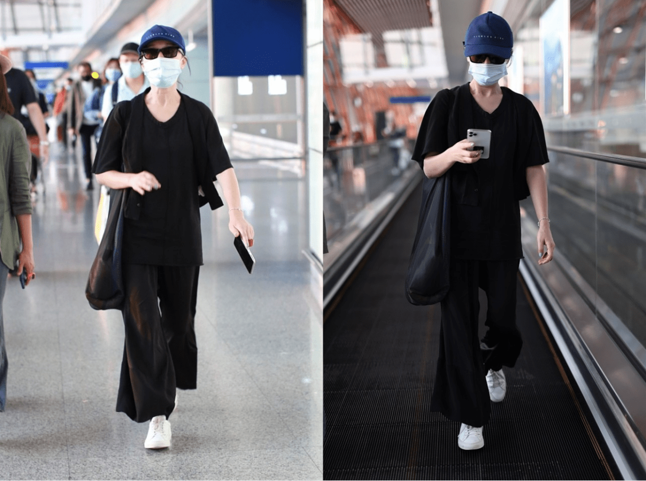 黑色|周迅私服穿得真随便,衣服松垮有些显胖,感觉不像个精致的女明星