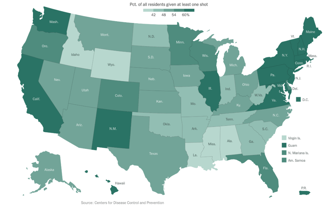 麻省和大多数东北部州,6月份接种率就超过了70%,麻省现在已有82%的