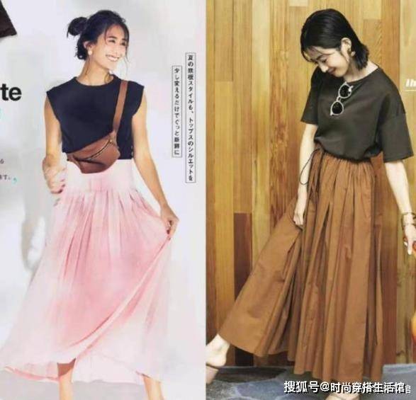 腰部|讲真的,夏天这样穿“T恤+半裙”,显瘦又洋气,你买了吗?