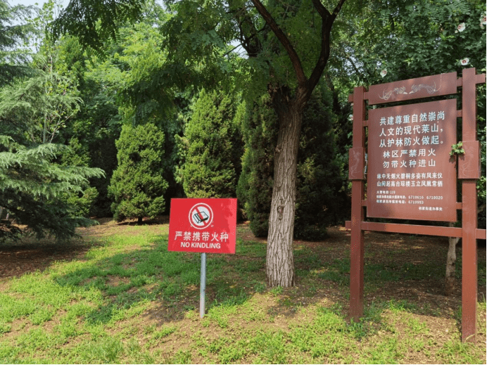 图为森林公园中防火宣传标语