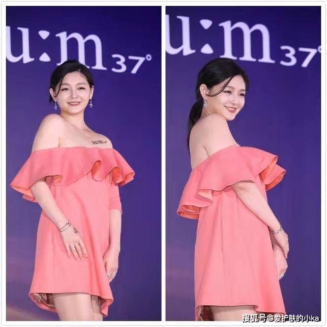 颜色|大S发福了反而更美，穿一字裙颜色粉嫩气质甜，笑容羞涩似少女