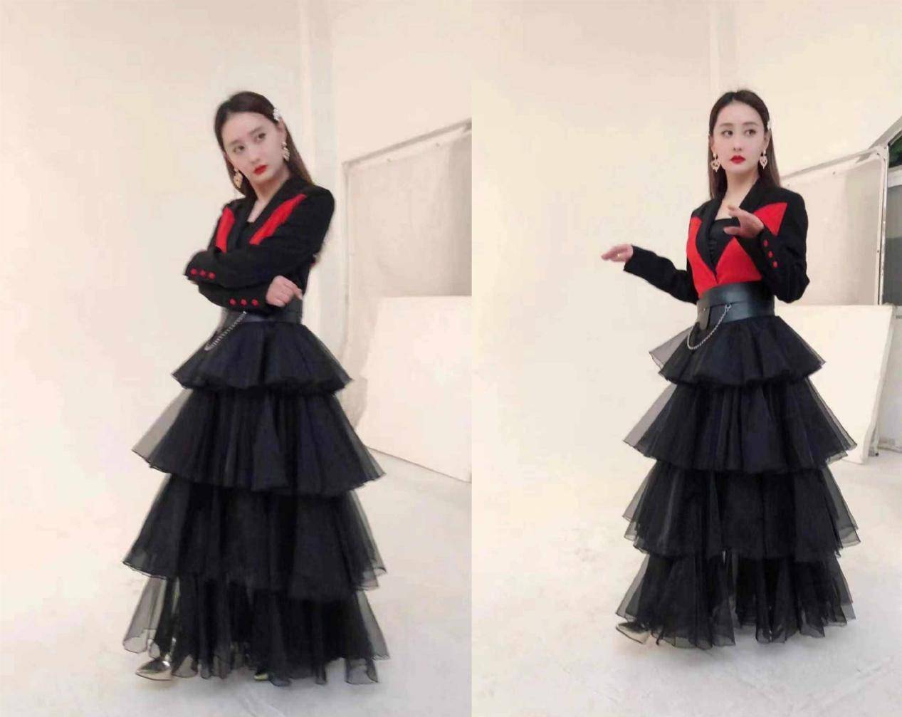 衣裙|陈德容罕见晒上班照，蛋糕裙踩“金靴”，不惧镜头双手环抱太惊艳