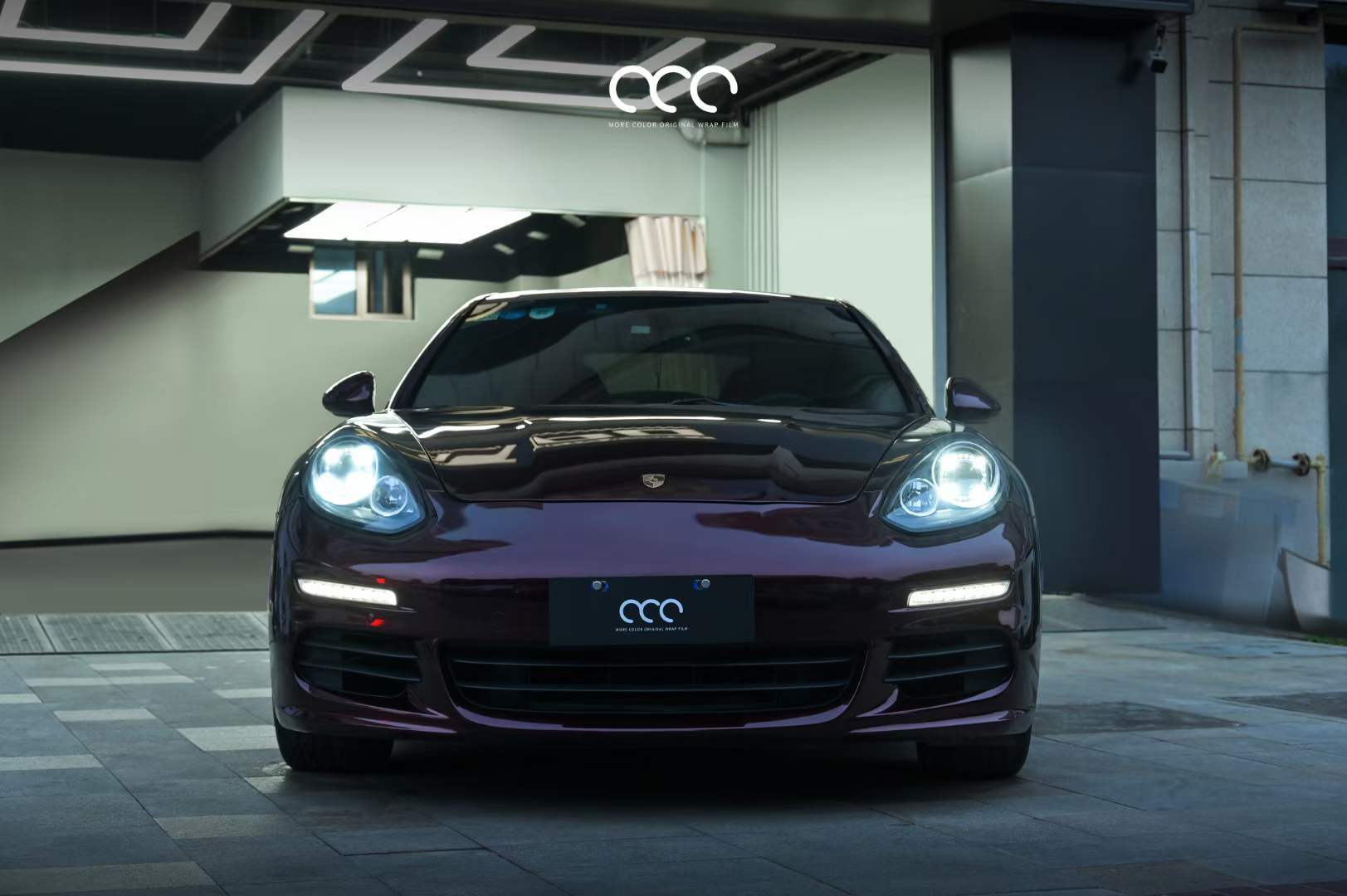 保时捷帕拉梅拉汽车贴膜漫彩改色膜金属黑玫瑰