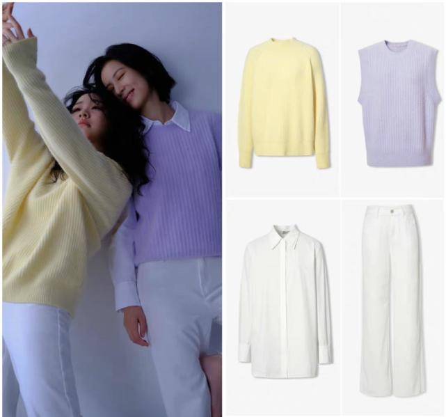 毛衣|周雨彤、金靖演绎闺蜜时尚大片,二人身着彩色柔软羊绒毛衣,画面温馨