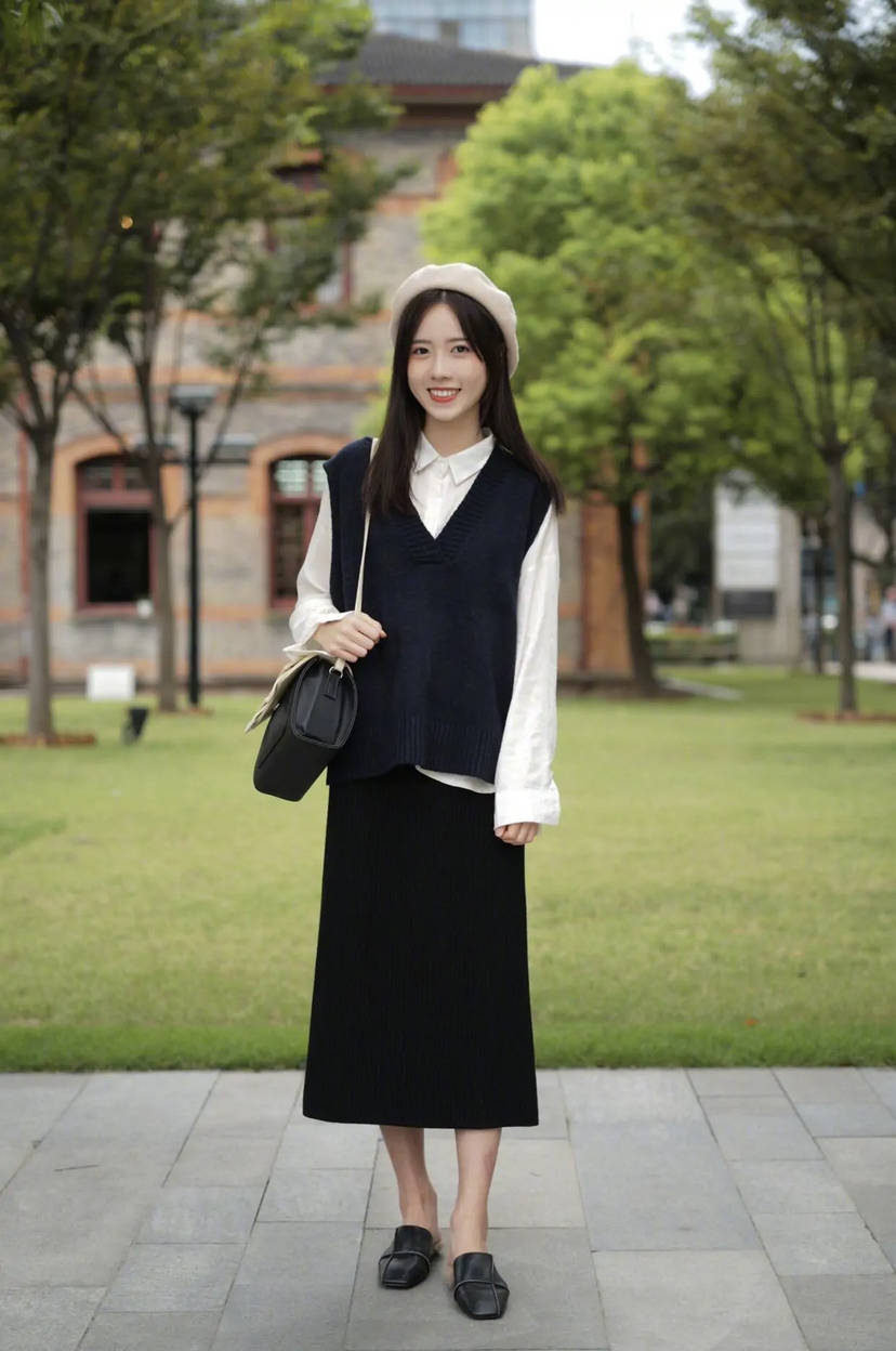 长度|今年突然火了一种穿法：过膝长裙＋低跟鞋，时髦高级还显腿长