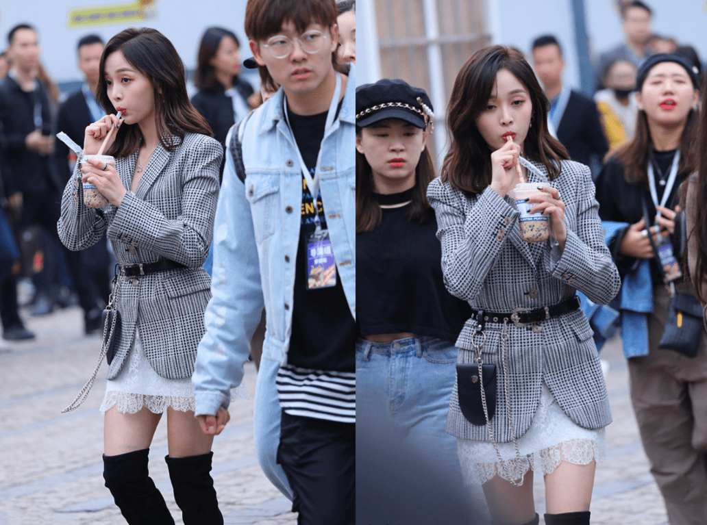 黑色|别看吴宣仪人不大，可穿搭还挺有气场，黑西装配抹胸内搭又又酷