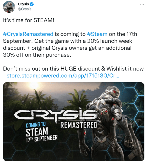沙盒|Steam《孤岛危机：复刻版》发售日确认 9月17日上线