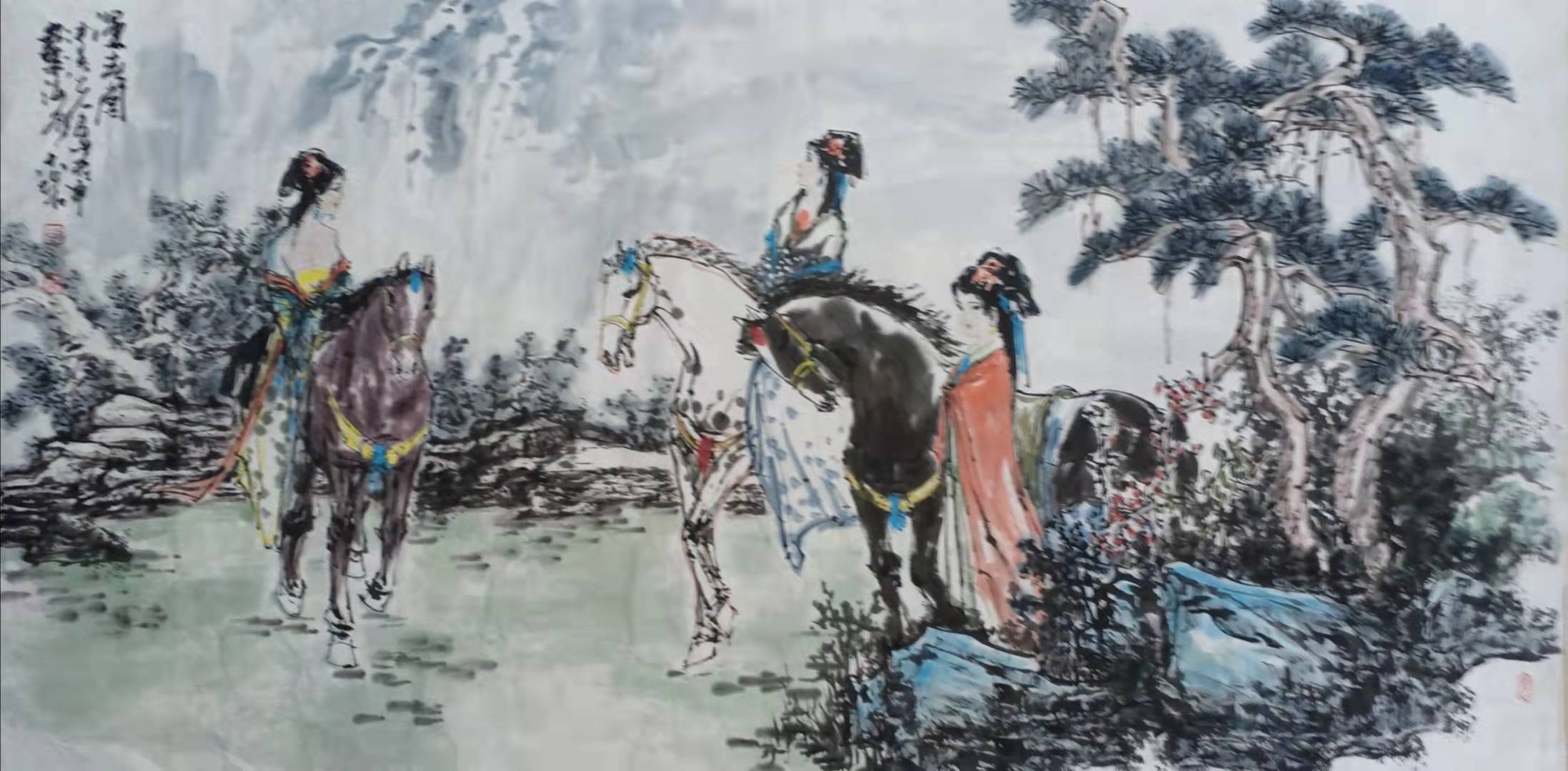 水墨画 女性と馬 大判 中国古代の仕女馬に乗る美女唐代美人 中国水墨画 周新建的水墨仕女图，筑就了中国传统绘画的新时代_搜狐网