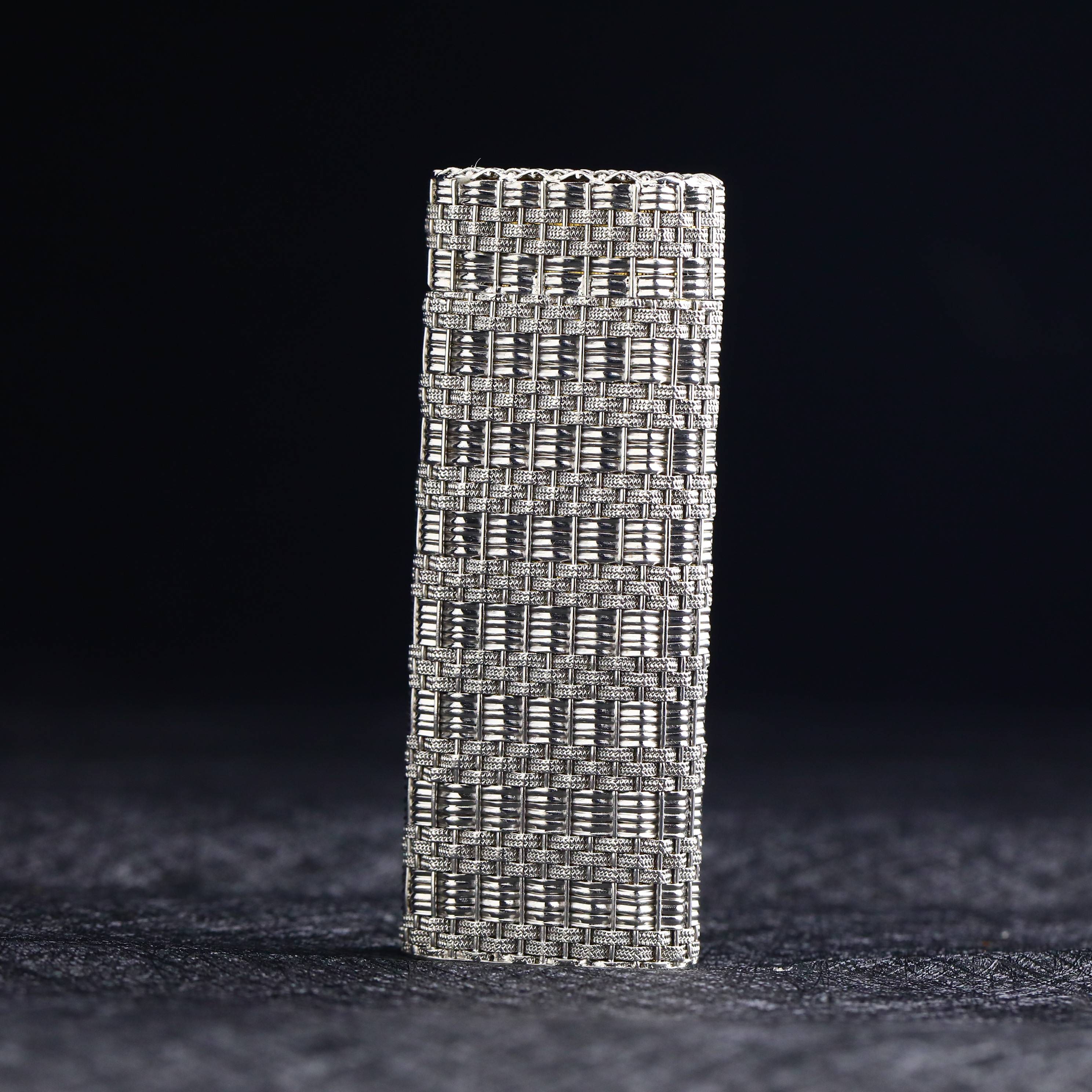 西洋古董银器cartier卡地亚纯银编织纹打火机