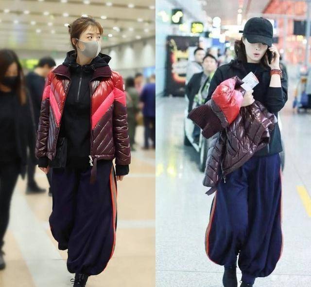何有强蒋欣穿同套羽绒服套装，只是换错发型，网友：少女秒变土气大妈