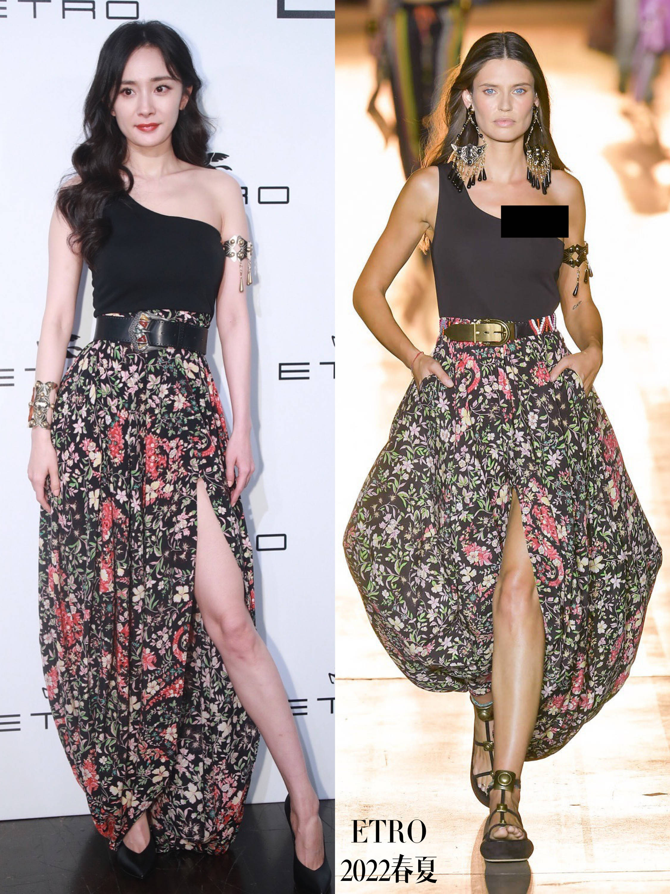 防水 礼服闹乌龙？但不影响杨幂的美，开叉礼服+115mm刀锋高跟秀细长腿