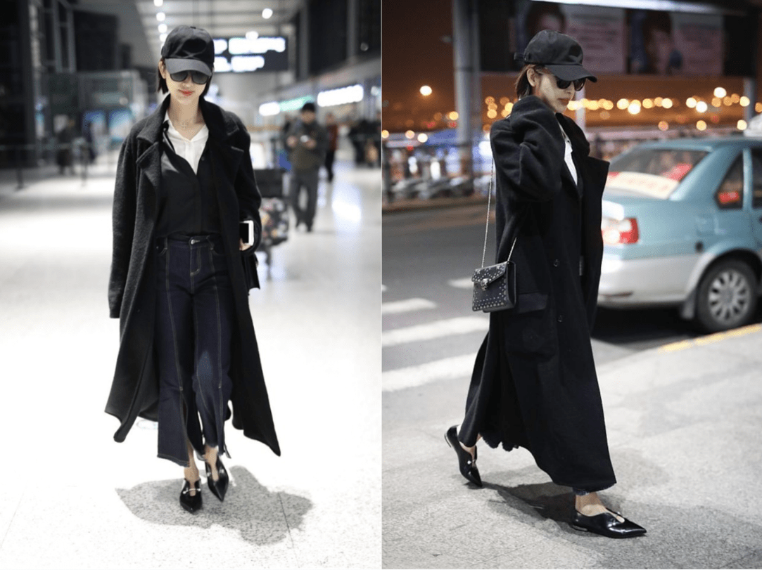 黑色 张俪169cm的身高真没浪费,超长大衣都完美驾驭,一般人都不敢穿