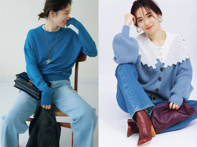 右图 秋冬，离不开经典牛仔裤，如何才能穿出看起来更时尚的效果