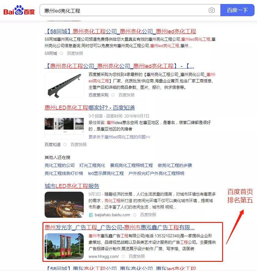 惠州广告行业案例之惠泓鑫网站优化