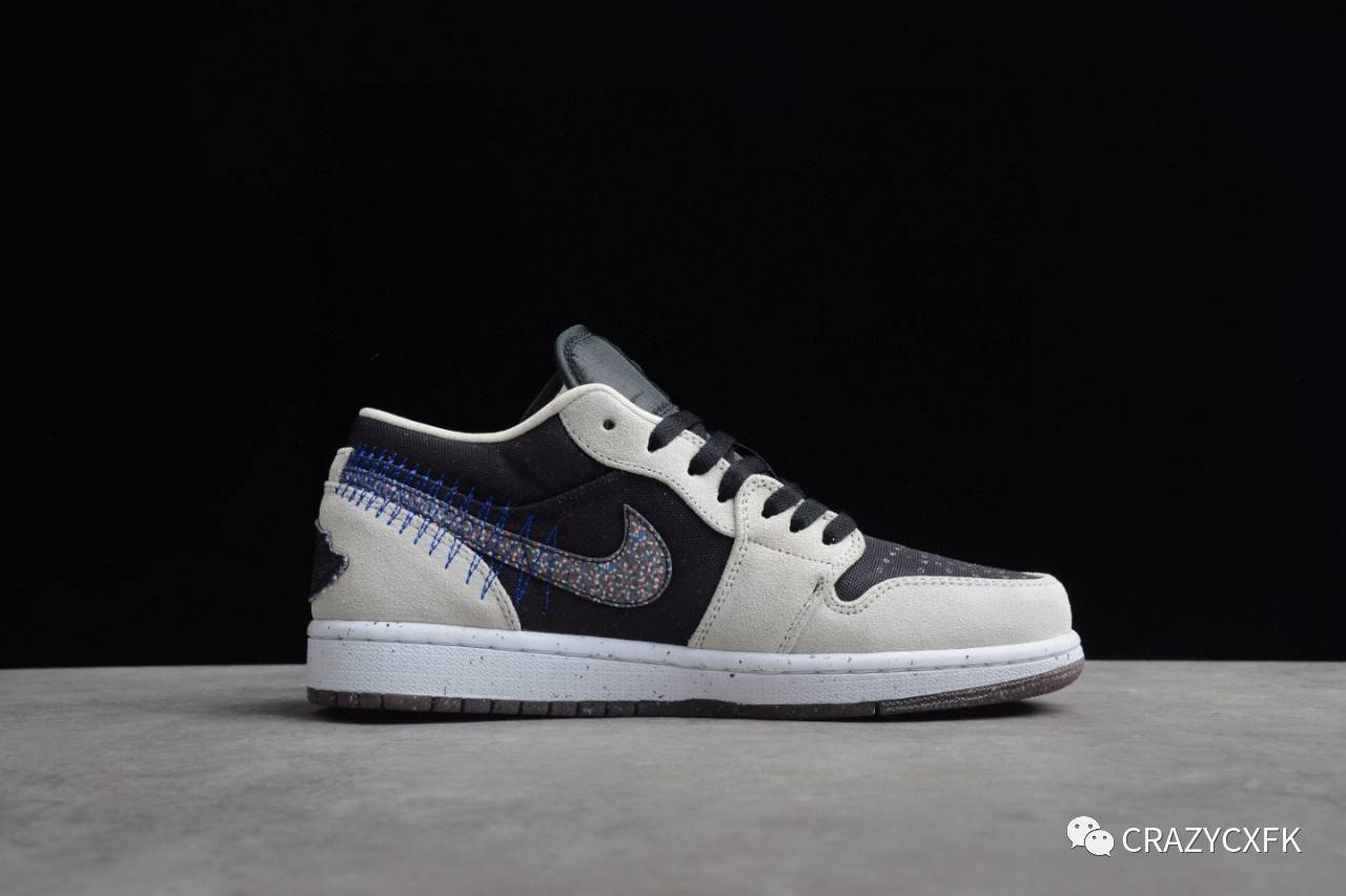 Low 乔丹 Air Jordan 1 Low Crater 灰蓝黑缝线低帮篮球鞋
