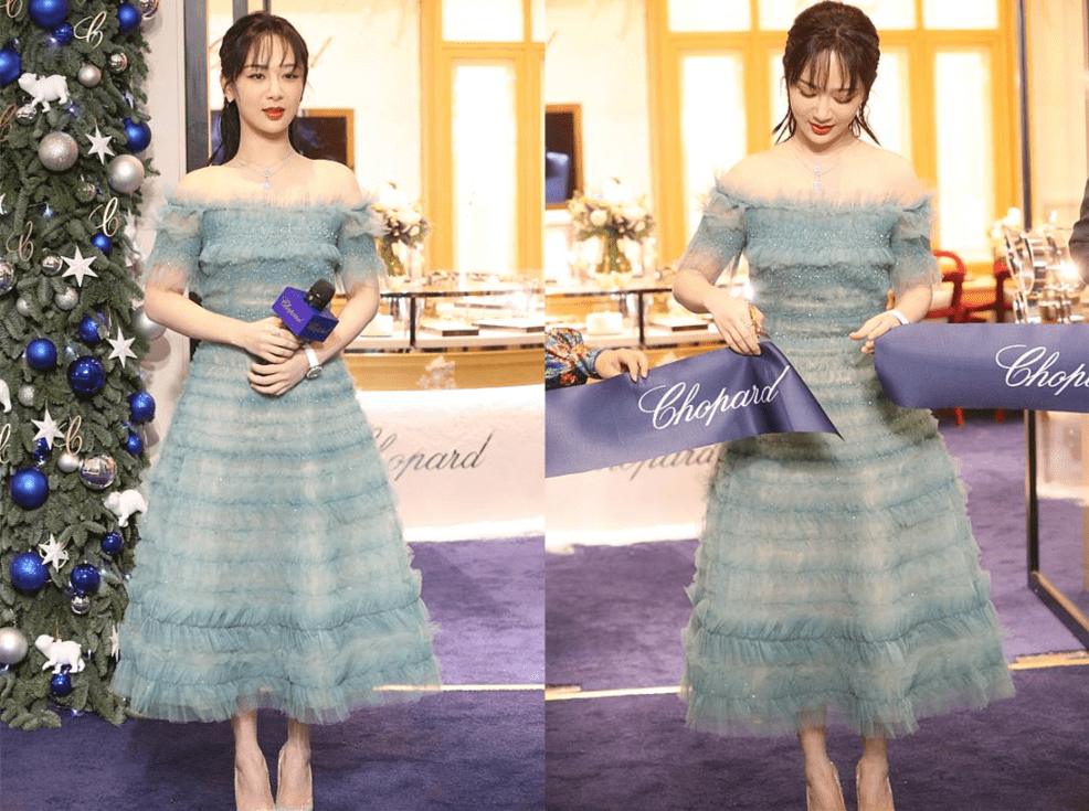 都能 杨紫这妆容看着挺不适合她的，感觉眉毛太细了，可配长裙还挺美