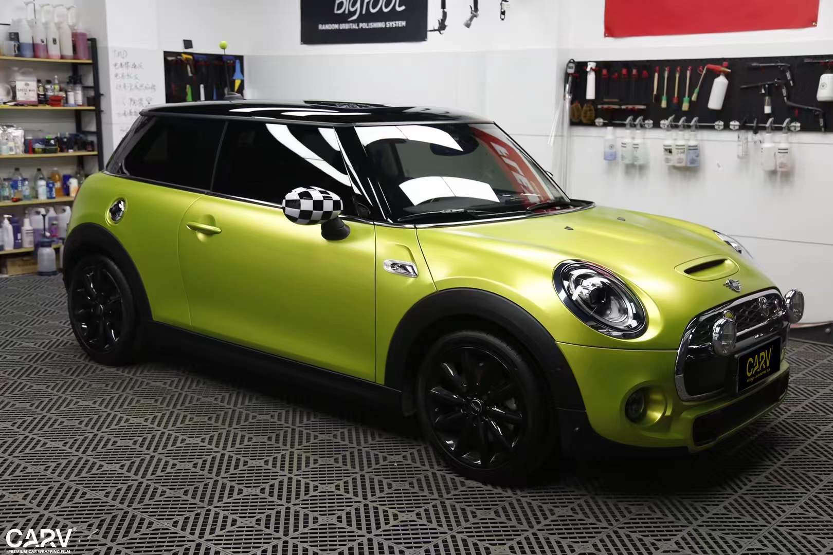 minicooper卡孚carv改色膜电光柠檬绿