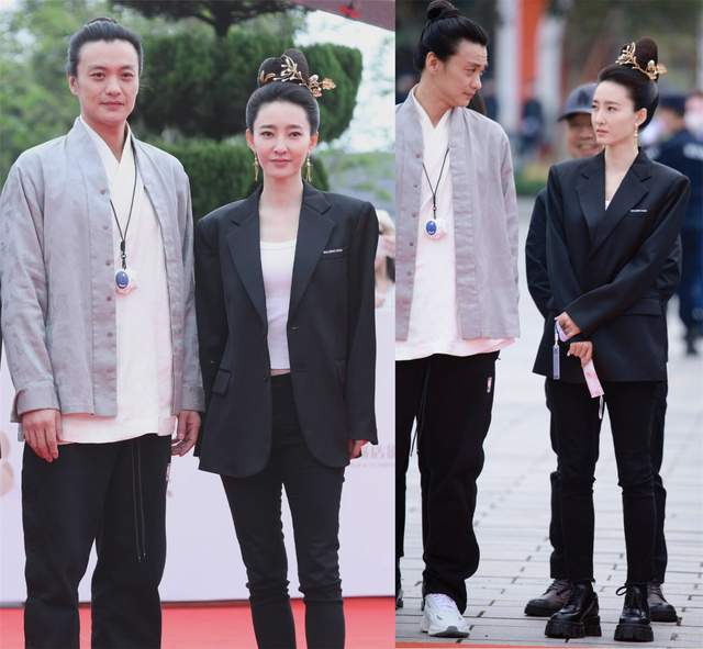 横店 周也礼服配球鞋,王丽坤古装发髻配西装!这场红毯也太随意了吧