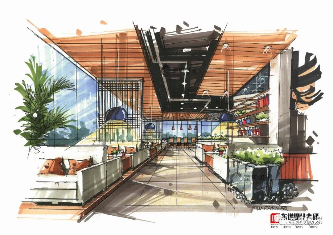 67手绘教程68餐饮空间马克笔上色步骤解析