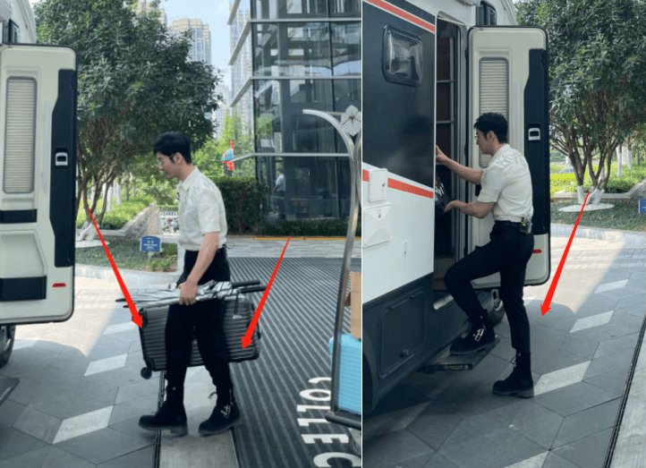 行李|黄晓明录《中餐厅》引围观！独自推行李，身材瘦弱长腿抢眼