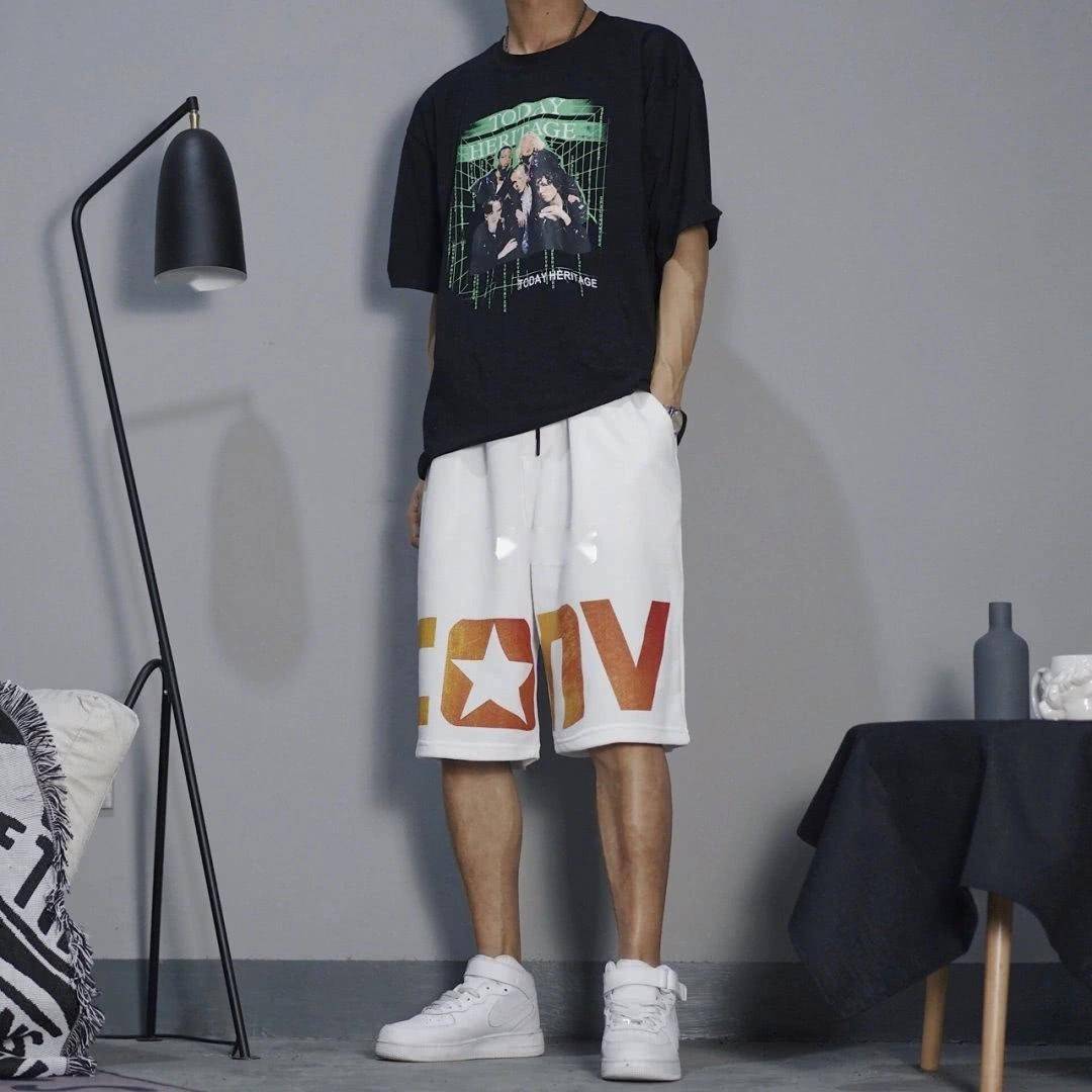 面料 匡威大logo渐变运动短裤