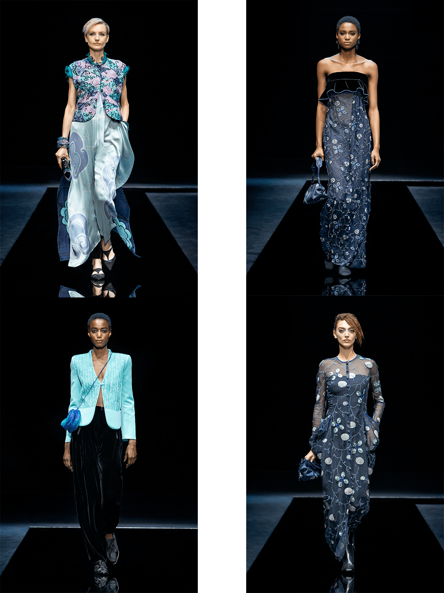 螺旋 Giorgio Armani 2021秋冬，阿玛尼的深色服装，螺旋立体装饰的活力与时尚