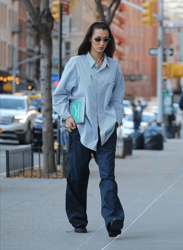 拉·哈迪德 贝拉·哈迪德穿衬衫不秀身材，硬打扮成“中性大叔”，有超模气度