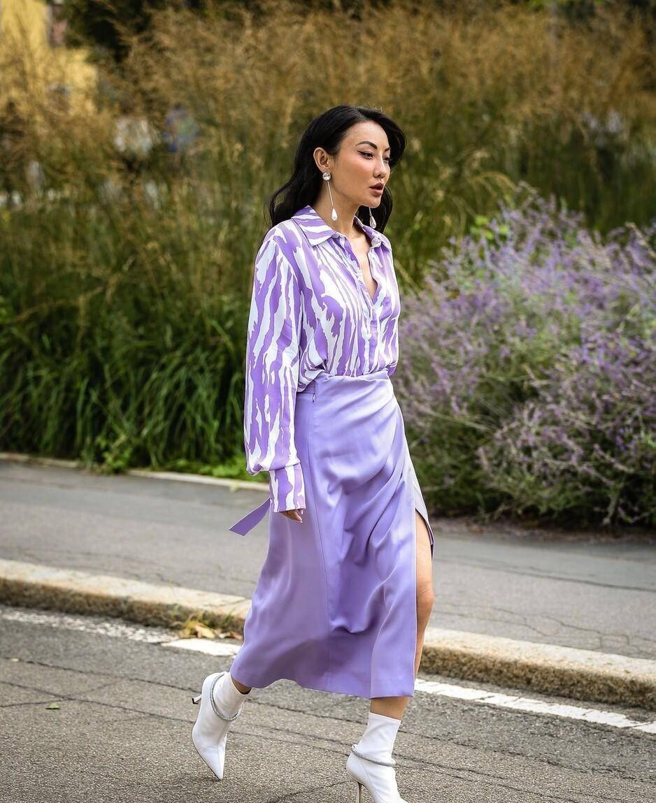 香芋 谁说秋天非得穿棕色系？香芋紫色照样受欢迎，穿对了气质好温柔