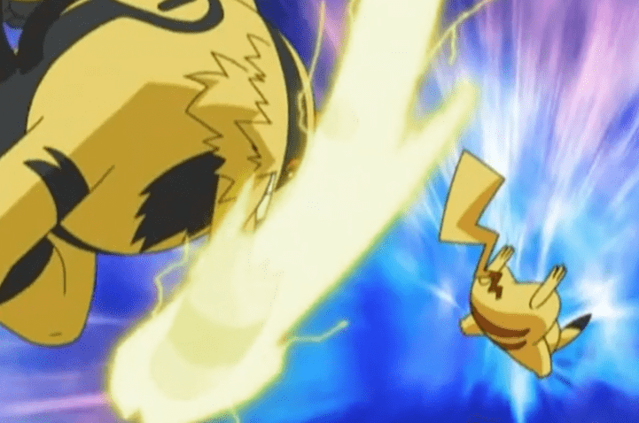 小智派出的是皮卡丘,而小茂派出的则是电击魔兽,两只在配招上都有着