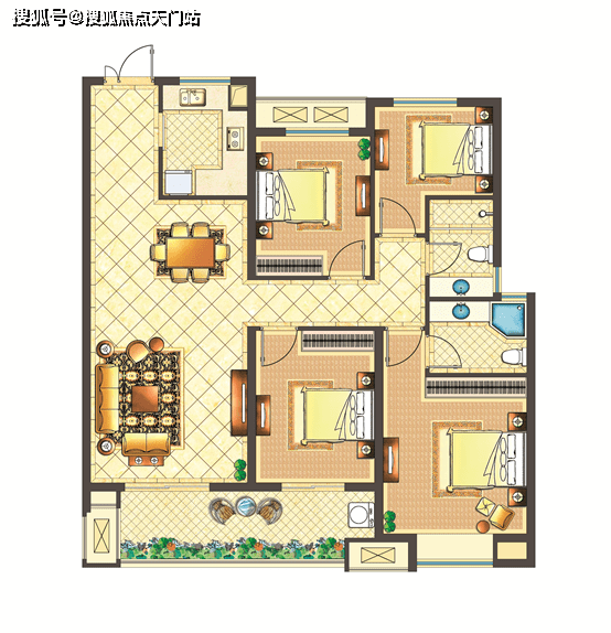 133 四室两厅两卫,三开间朝南,双阳台设计,南北通透,全明户型