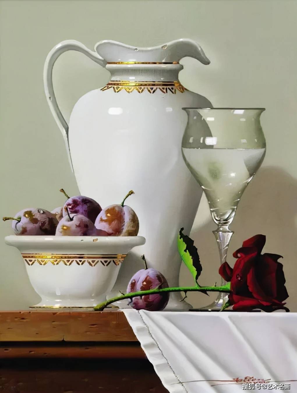 西班牙超写实画家javiermulio的透明玻璃杯具油画作品