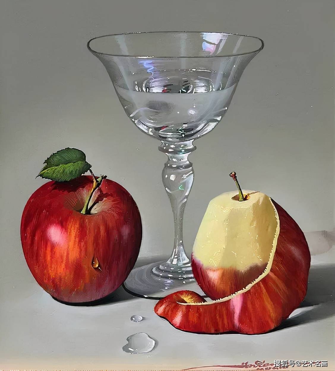 西班牙超写实画家javier mulio的透明玻璃杯具油画作品