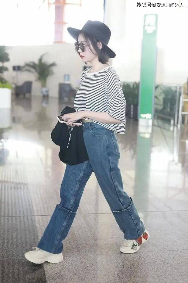设计 张靓颖越穿越时髦!条纹T恤配高腰裤性感优雅,简直就是兼美貌和才华于一身呢