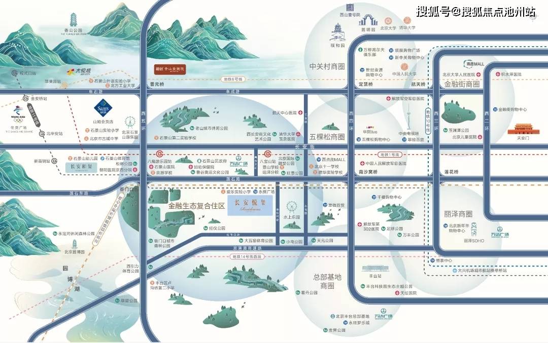 区位图石景山实验幼儿园,北京爱乐实验小学,京源学校,景山学校以及