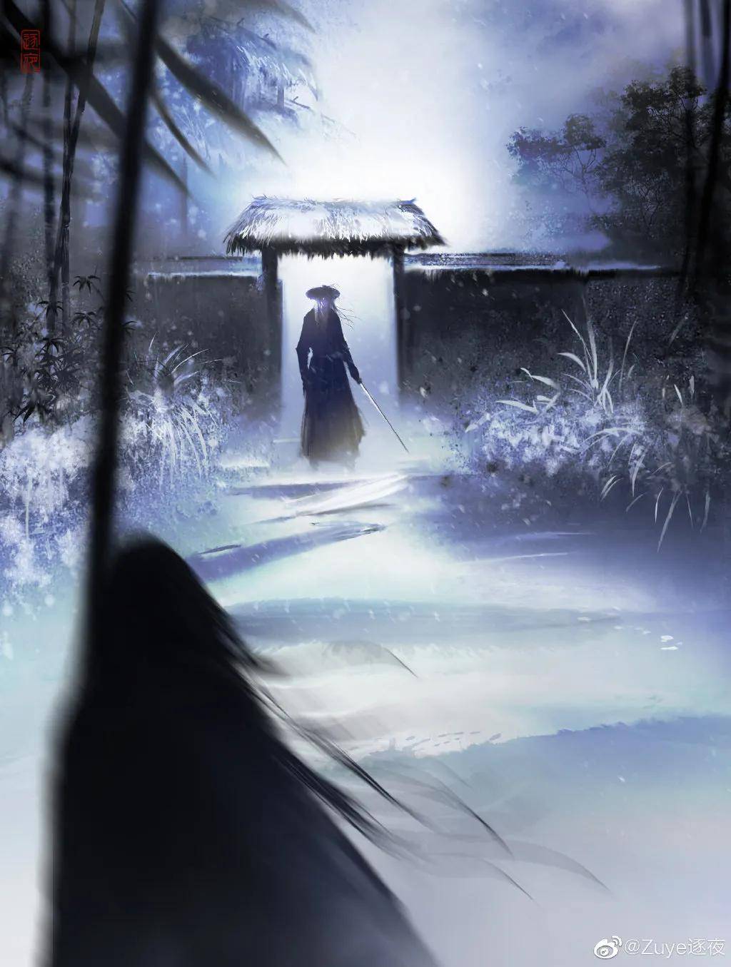 黑白水墨色的仗剑天涯武侠气