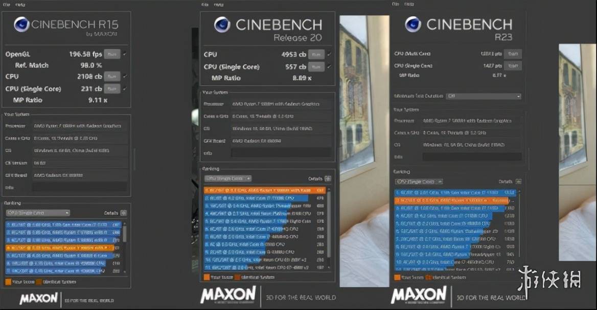 而在cinebench r15,r20和r23中可以看到,5800h在r15测试中cpu多核分数