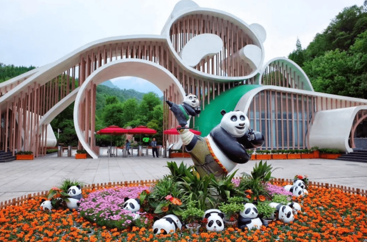 首先是温江的熊猫乐园,这里有憨态可爱的大熊猫,景区内也有游览车