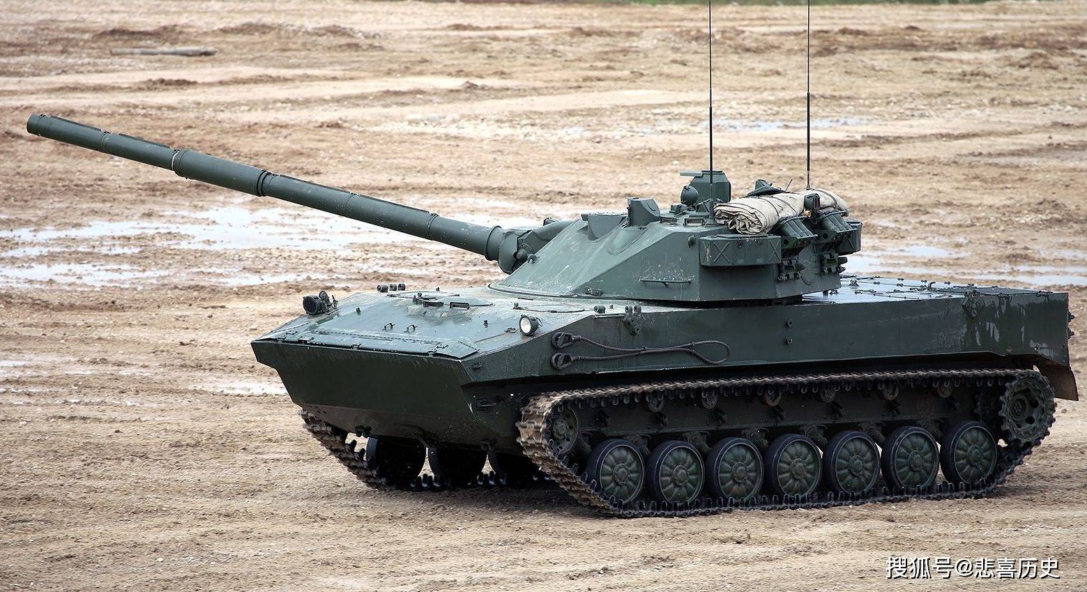 该炮将1门125毫米滑膛炮安装在新型伞兵战车的底盘上,构成轻型屐带式