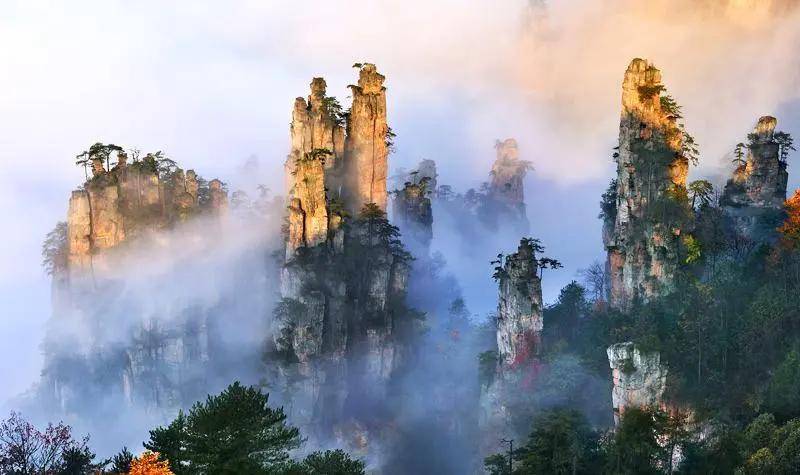 中国黄金山水组合：仙境张家界，童话九寨沟。